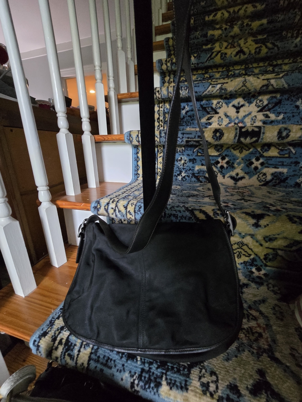 Coach Nylon And Black Leather Crossbody Shoulder Bag
